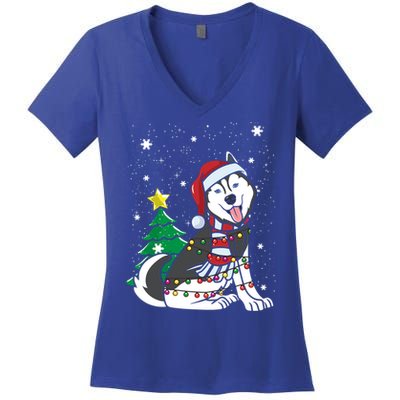 Funny Siberian Husky Christmas Dog Lover Gift Women's V-Neck T-Shirt