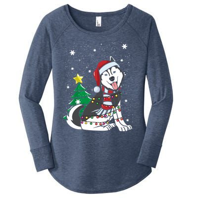 Funny Siberian Husky Christmas Dog Lover Gift Women's Perfect Tri Tunic Long Sleeve Shirt