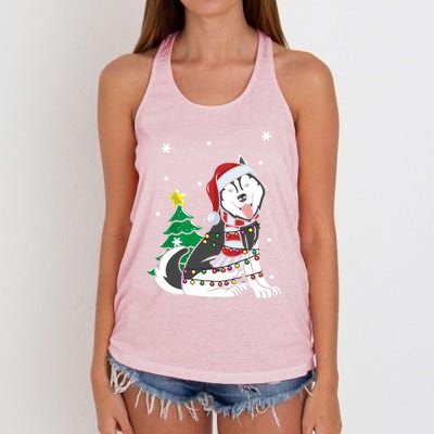 Funny Siberian Husky Christmas Dog Lover Gift Women's Knotted Racerback Tank