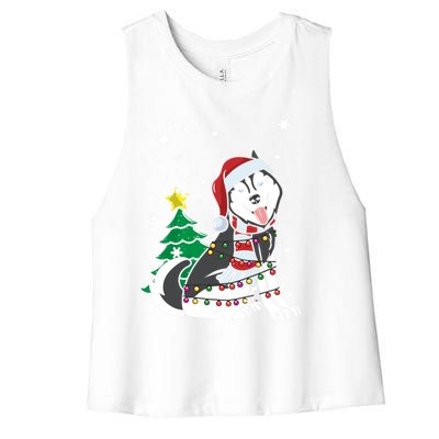 Funny Siberian Husky Christmas Dog Lover Gift Women's Racerback Cropped Tank