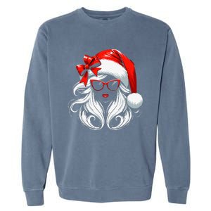 Female Santa Hat Sunglasses Grandma Mom Girl Christmas Garment-Dyed Sweatshirt