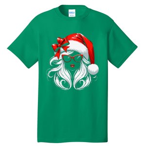 Female Santa Hat Sunglasses Grandma Mom Girl Christmas Tall T-Shirt