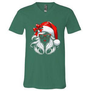 Female Santa Hat Sunglasses Grandma Mom Girl Christmas V-Neck T-Shirt