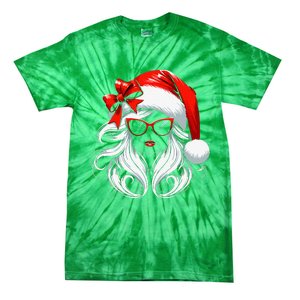 Female Santa Hat Sunglasses Grandma Mom Girl Christmas Tie-Dye T-Shirt