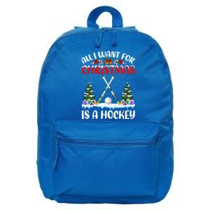 Funny Santa Hat All I Want For Christmas Is A Hockey Gift 16 in Basic Backpack