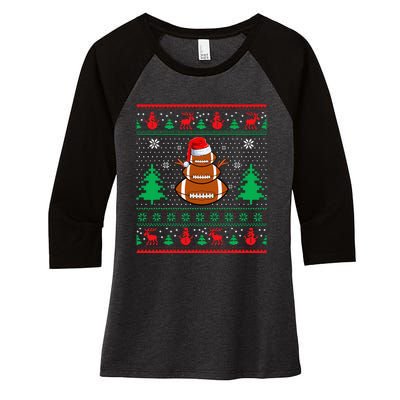 Football Santa Hat Ugly Christmas Sweaters Women's Tri-Blend 3/4-Sleeve Raglan Shirt