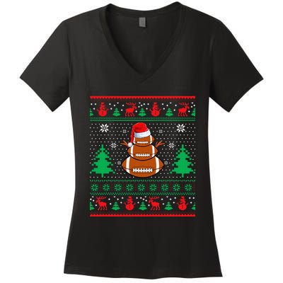 Football Santa Hat Ugly Christmas Sweaters Women's V-Neck T-Shirt