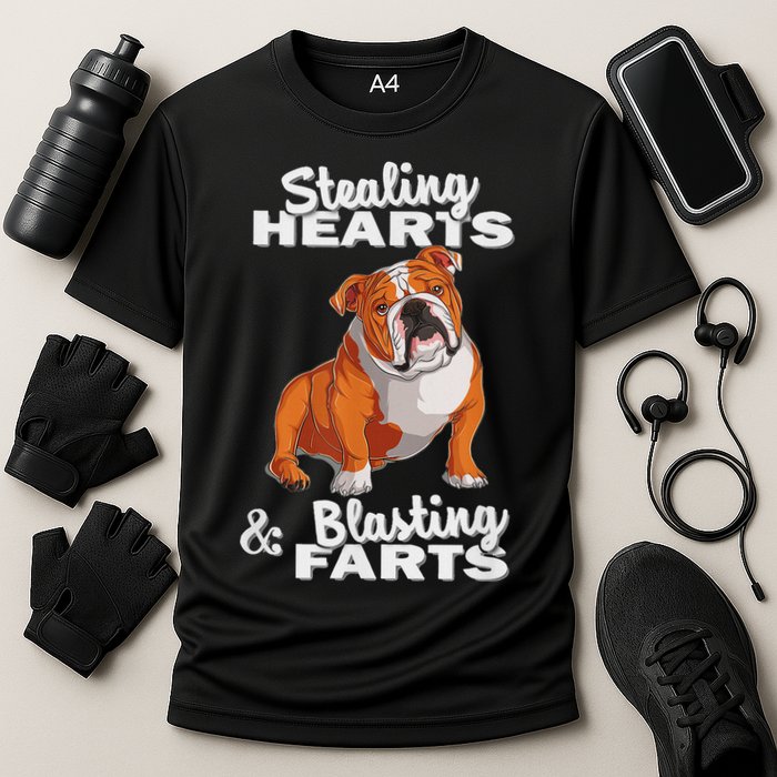 Funny Stealing Hearts Blasting Farts English Bulldog Cooling Performance Crew T-Shirt