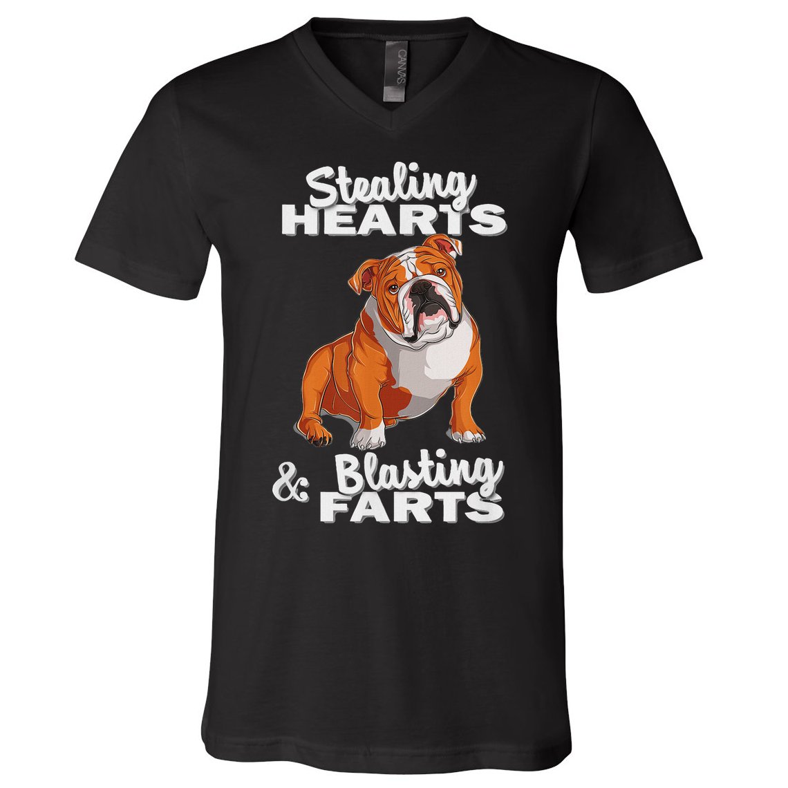 Funny Stealing Hearts Blasting Farts English Bulldog V-Neck T-Shirt