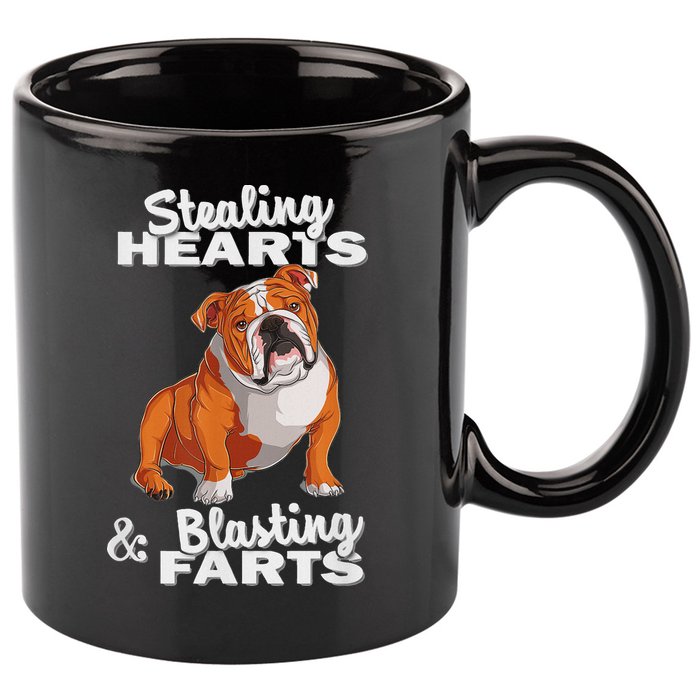 Funny Stealing Hearts Blasting Farts English Bulldog 11oz C Handle Ceramic Mug