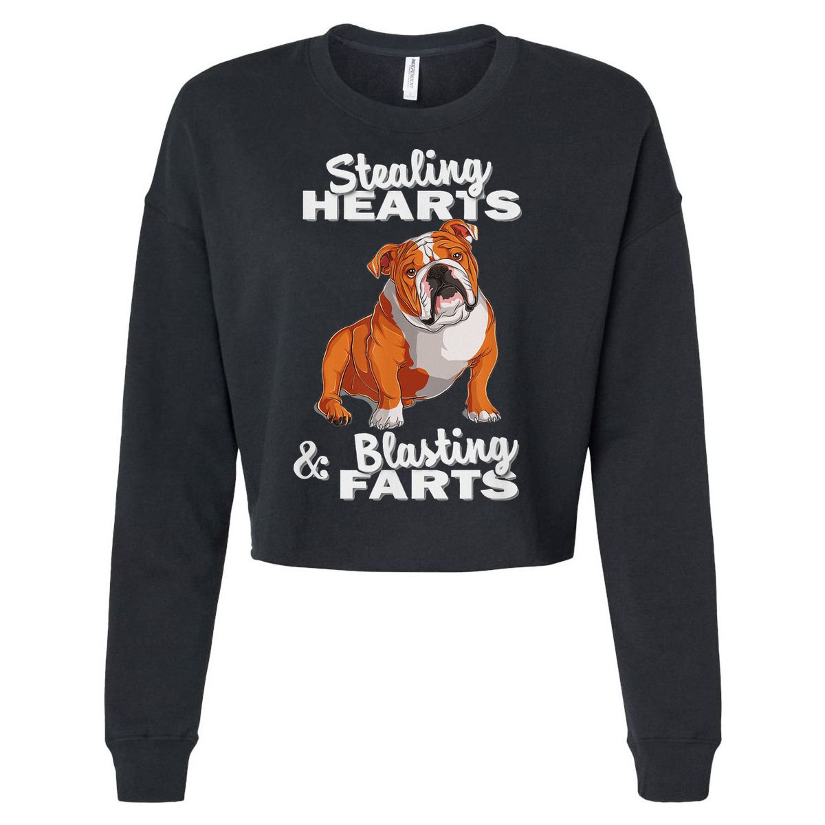 Funny Stealing Hearts Blasting Farts English Bulldog Cropped Pullover Crew