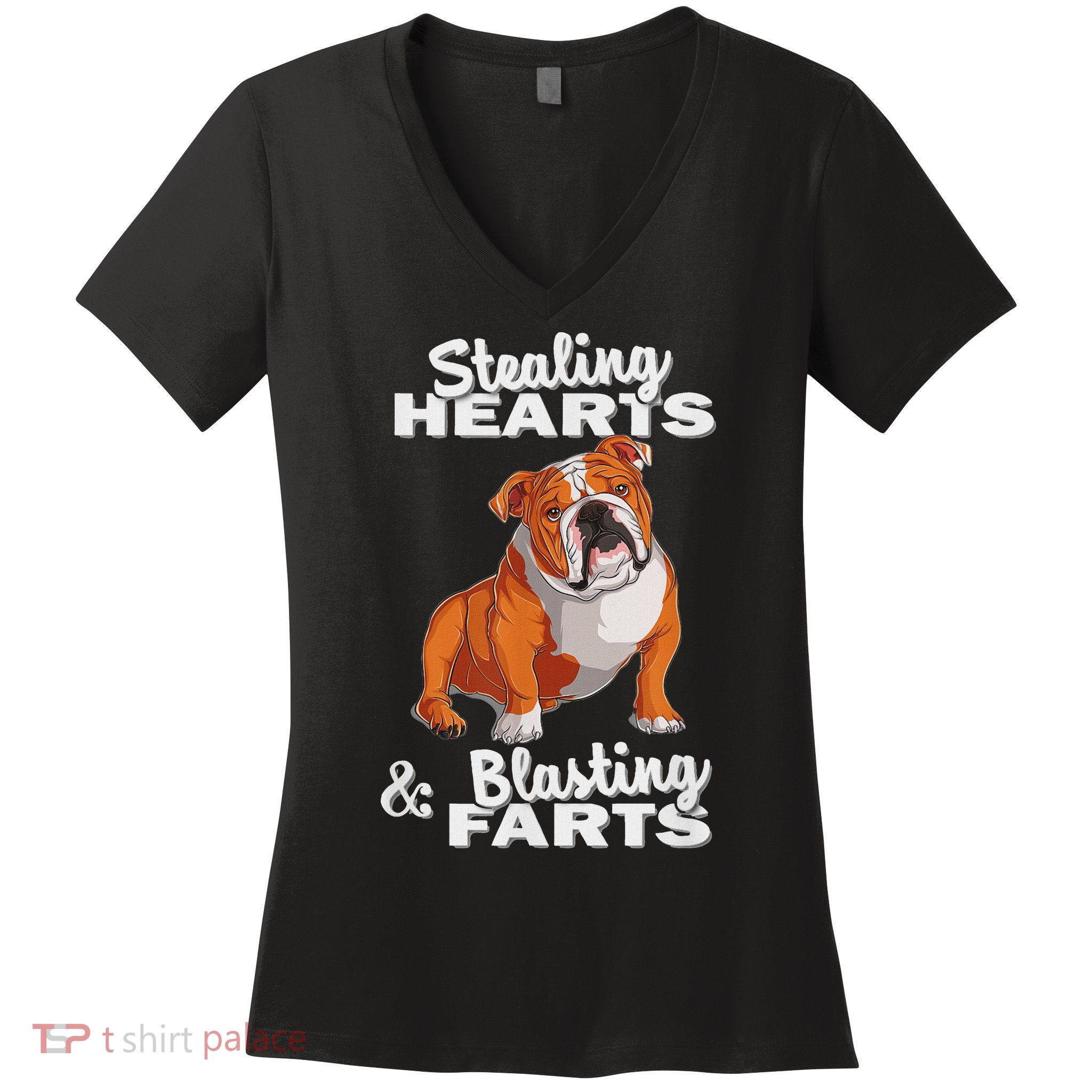 Funny Stealing Hearts Blasting Farts English Bulldog Women's V-Neck T-Shirt