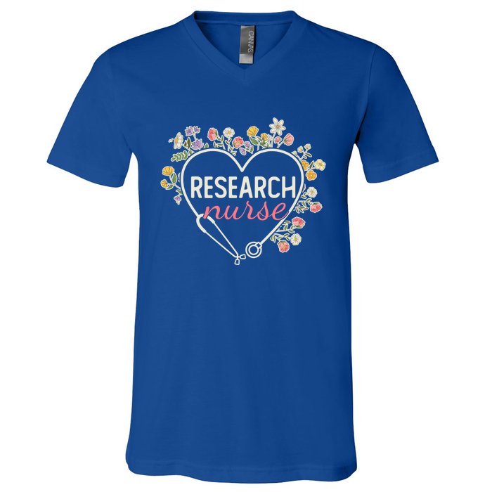 Floral Stethoscope Heart Nursing Research Nurse Gift V-Neck T-Shirt