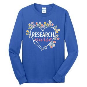 Floral Stethoscope Heart Nursing Research Nurse Gift Tall Long Sleeve T-Shirt