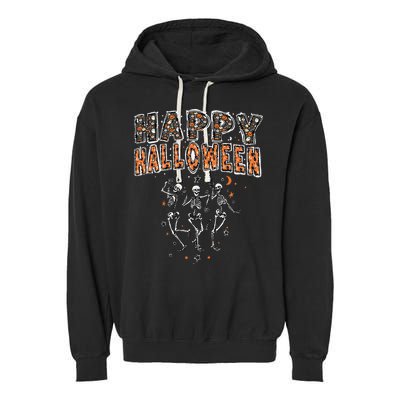 Funny Spooky Happy Halloween Dancing Skeletons Garment-Dyed Fleece Hoodie