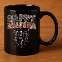 Funny Spooky Happy Halloween Dancing Skeletons 11oz C Handle Ceramic Mug