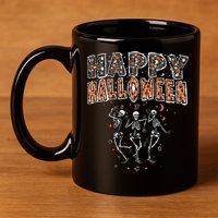 Funny Spooky Happy Halloween Dancing Skeletons 11oz C Handle Ceramic Mug