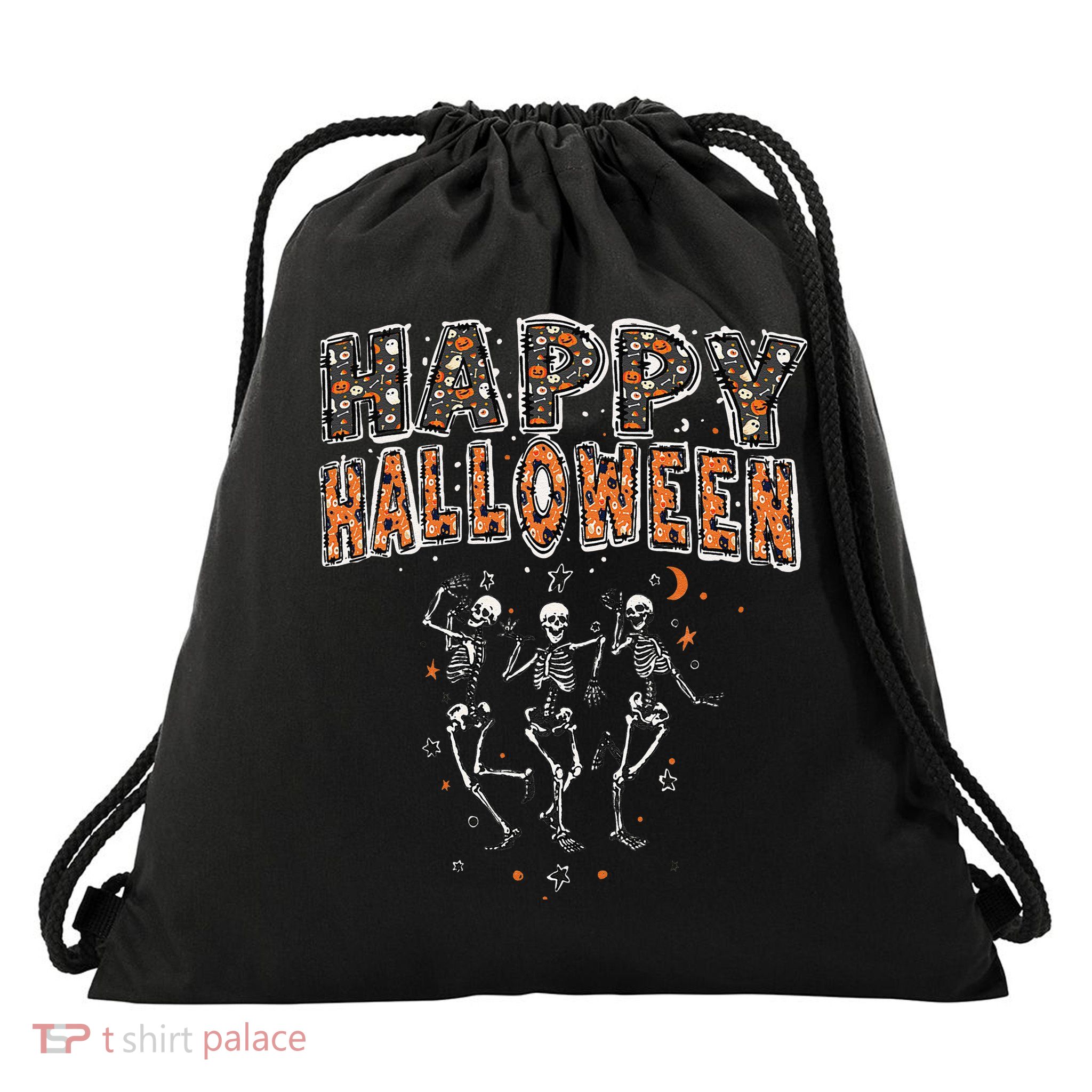 Funny Spooky Happy Halloween Dancing Skeletons Drawstring Bag