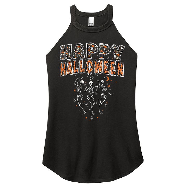 Funny Spooky Happy Halloween Dancing Skeletons Women's Perfect Tri Rocker Tank