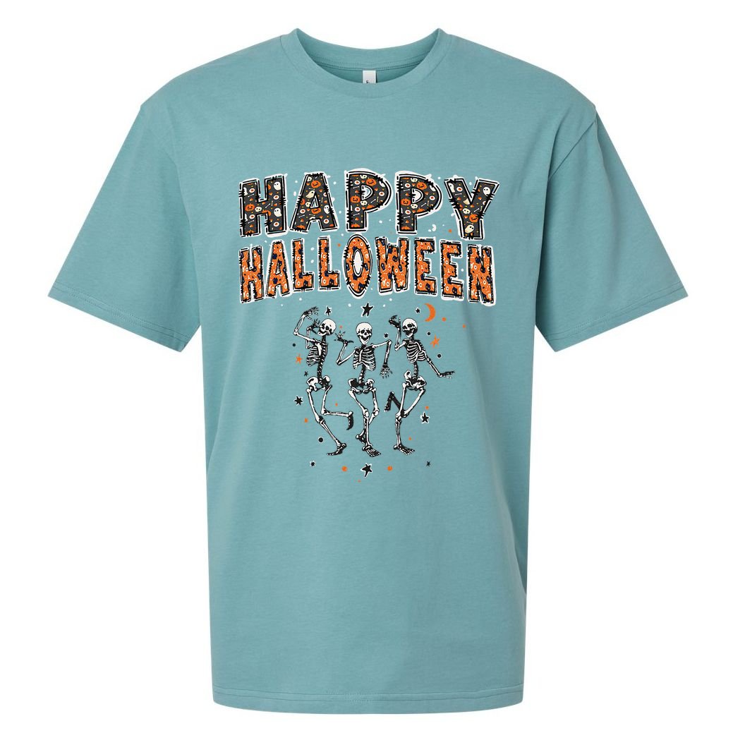 Funny Spooky Happy Halloween Dancing Skeletons Sueded Cloud Jersey T-Shirt