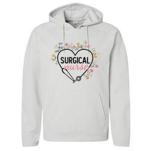 Floral Stethoscope Heart Nursing Surgical Nurse Gift Performance Fleece Hoodie