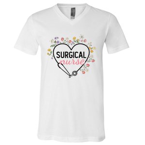 Floral Stethoscope Heart Nursing Surgical Nurse Gift V-Neck T-Shirt