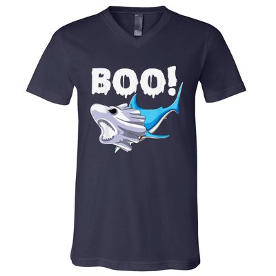 Funny Shark Halloween Boo Spooky Ghost Costume V-Neck T-Shirt