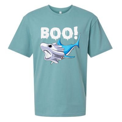 Funny Shark Halloween Boo Spooky Ghost Costume Sueded Cloud Jersey T-Shirt