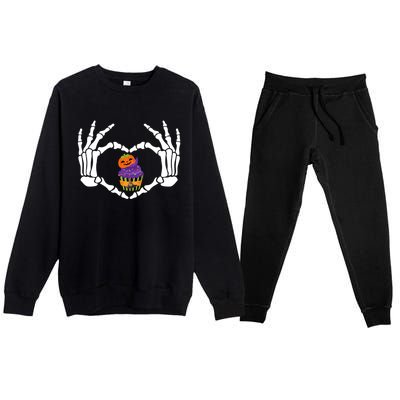 Funny Skeleton Hand Heart Cupcake Baking Halloween Costume Meaningful Gift Premium Crewneck Sweatsuit Set