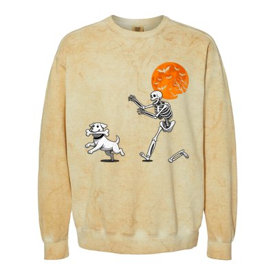 Funny Spooky Humor Halloween Skeleton Chasing Dog Colorblast Crewneck Sweatshirt