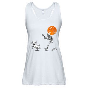 Funny Spooky Humor Halloween Skeleton Chasing Dog Ladies Essential Flowy Tank