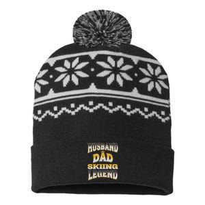 Funny Skiing Husband Father Skiing Legend Cute Gift For Dad USA-Made Snowflake Beanie