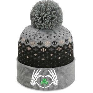 Funny Skeleton Hand Heart St Patricks Day Cool Skeleton Hand Gift The Baniff Cuffed Pom Beanie