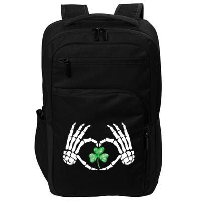 Funny Skeleton Hand Heart St Patricks Day Cool Skeleton Hand Gift Impact Tech Backpack