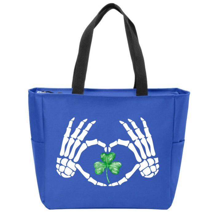 Funny Skeleton Hand Heart St Patricks Day Cool Skeleton Hand Gift Zip Tote Bag