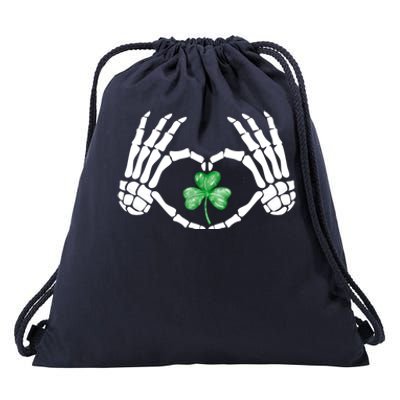 Funny Skeleton Hand Heart St Patricks Day Cool Skeleton Hand Gift Drawstring Bag