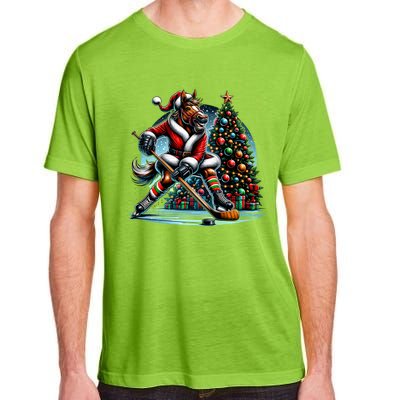 Funny Santa Horse Playing Hockey Christmas Gift Adult ChromaSoft Performance T-Shirt