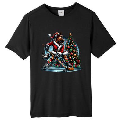 Funny Santa Horse Playing Hockey Christmas Gift Tall Fusion ChromaSoft Performance T-Shirt