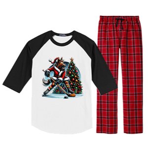 Funny Santa Horse Playing Hockey Christmas Gift Raglan Sleeve Pajama Set