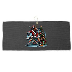 Funny Santa Horse Playing Hockey Christmas Gift Large Microfiber Waffle Golf Towel