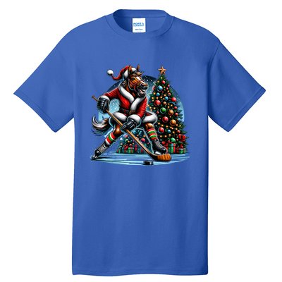 Funny Santa Horse Playing Hockey Christmas Gift Tall T-Shirt