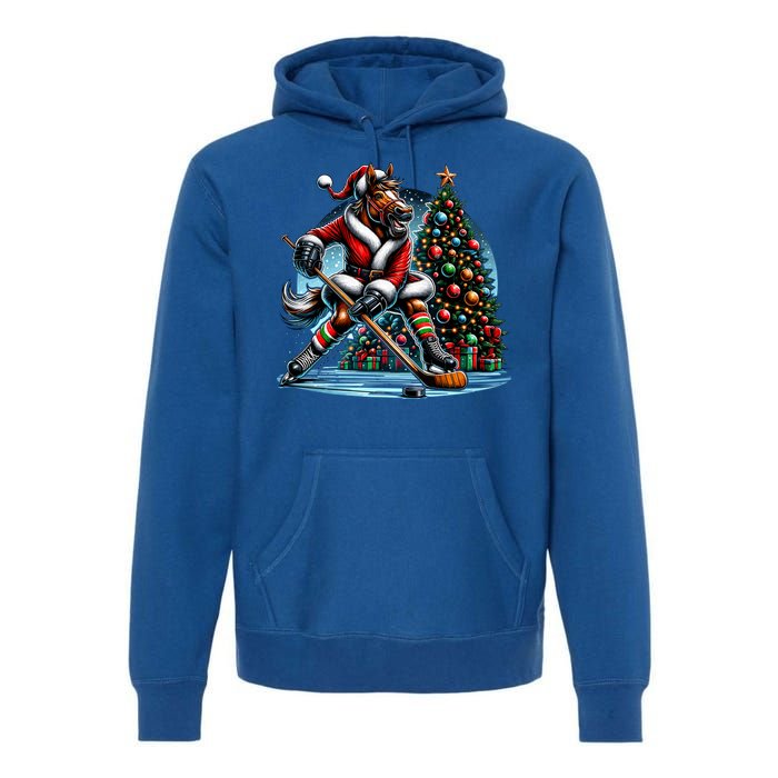 Funny Santa Horse Playing Hockey Christmas Gift Premium Hoodie