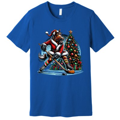 Funny Santa Horse Playing Hockey Christmas Gift Premium T-Shirt