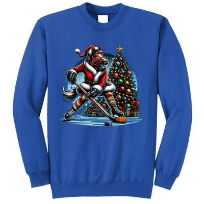 Funny Santa Horse Playing Hockey Christmas Gift Tall Sweatshirt