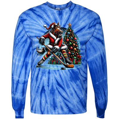 Funny Santa Horse Playing Hockey Christmas Gift Tie-Dye Long Sleeve Shirt