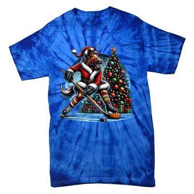 Funny Santa Horse Playing Hockey Christmas Gift Tie-Dye T-Shirt