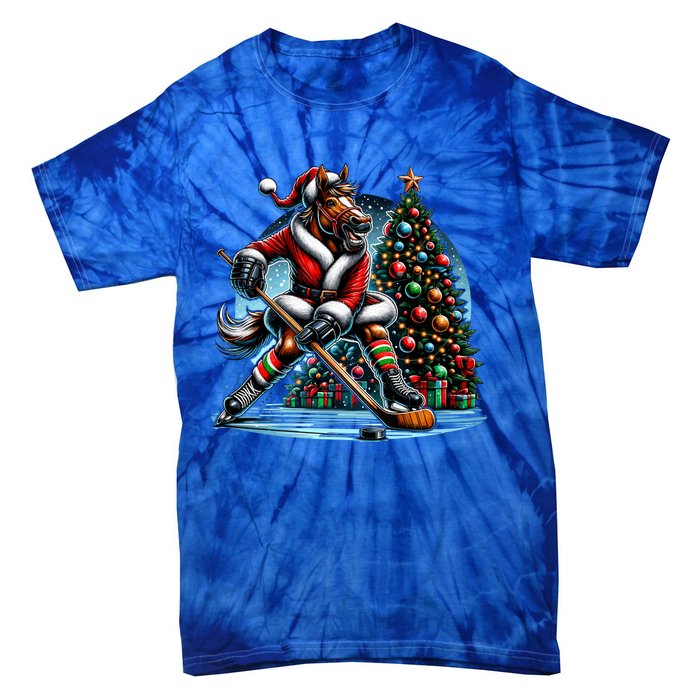 Funny Santa Horse Playing Hockey Christmas Gift Tie-Dye T-Shirt