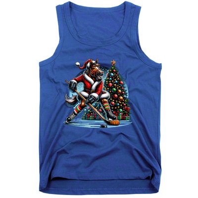 Funny Santa Horse Playing Hockey Christmas Gift Tank Top