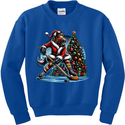 Funny Santa Horse Playing Hockey Christmas Gift Kids Sweatshirt