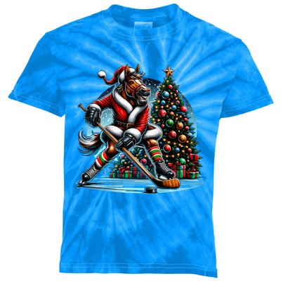 Funny Santa Horse Playing Hockey Christmas Gift Kids Tie-Dye T-Shirt